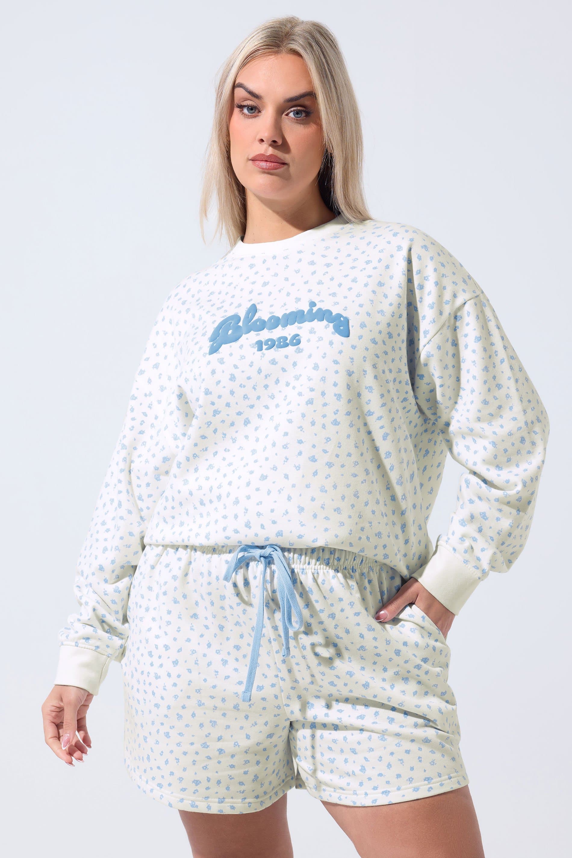 Limited Collection Plus Size White Ditsy Floral Jogger Shorts