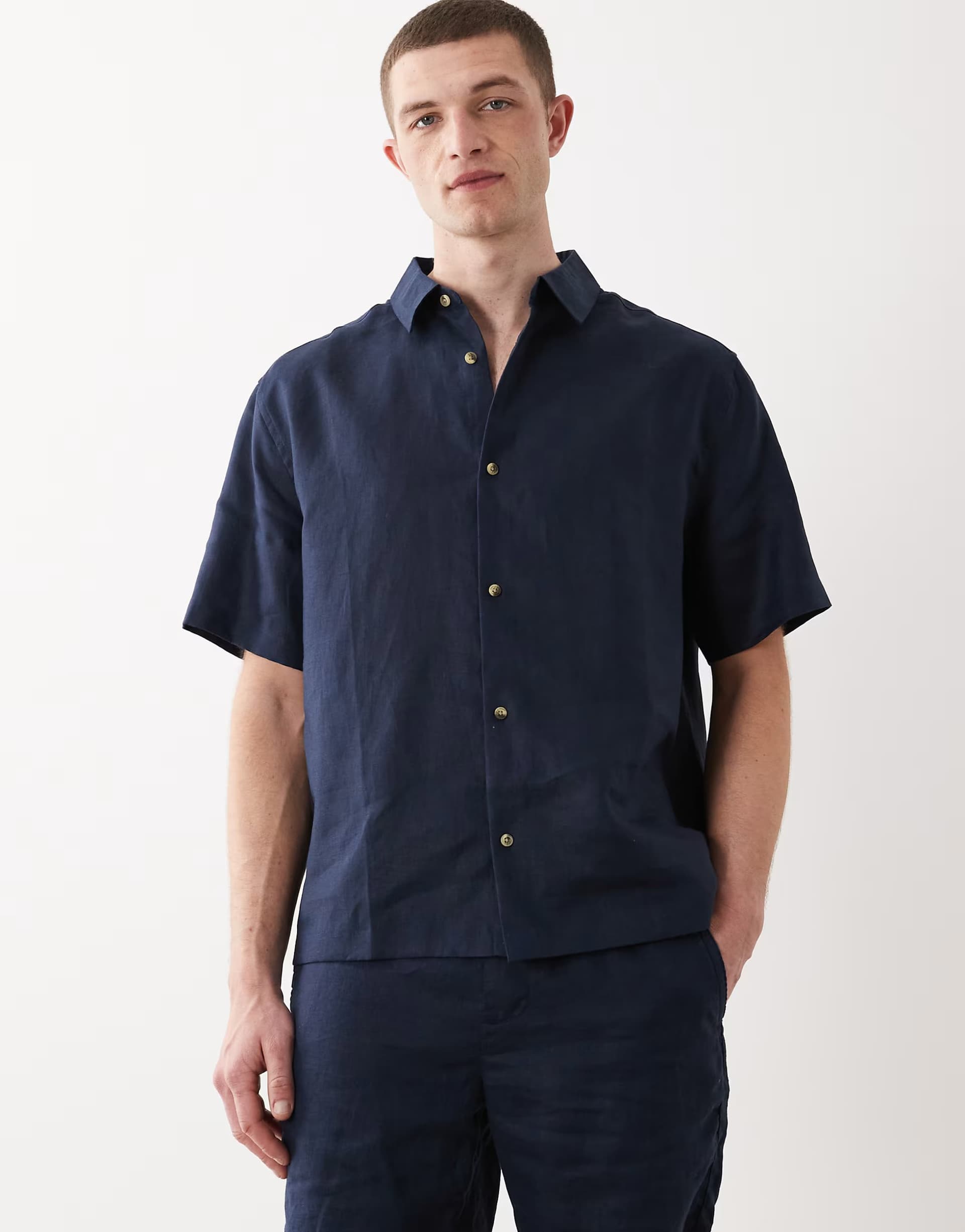 ASOS ASOS DESIGN co-ord 100% linen relaxed shirt in navy