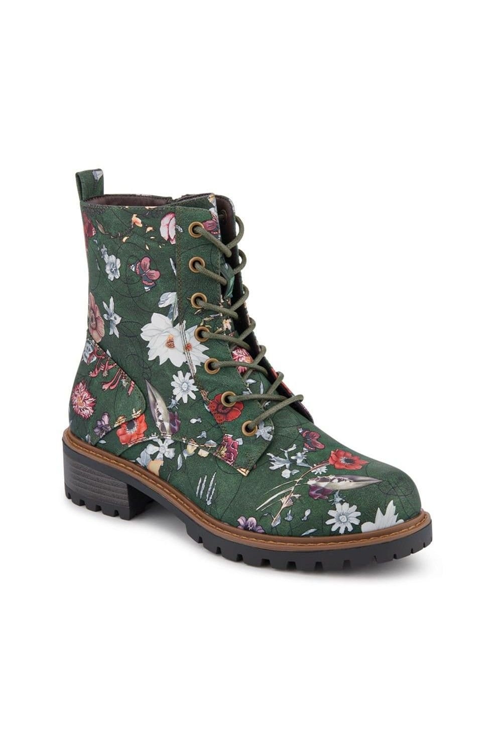 Pavers Pavers Women's Wide Fit Lace Up Ankle Boots in Green - 1
