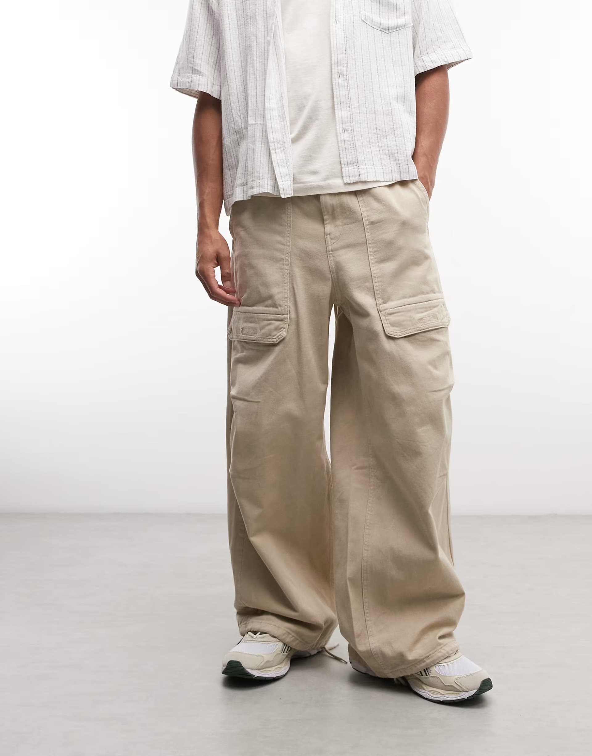 ASOS Weekday oversized parachute trousers in washed light beige