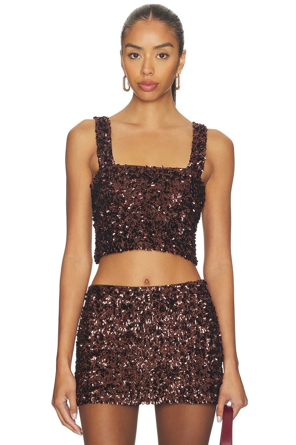 revolve Revolve Asher Sequin Crop Top in Chocolate