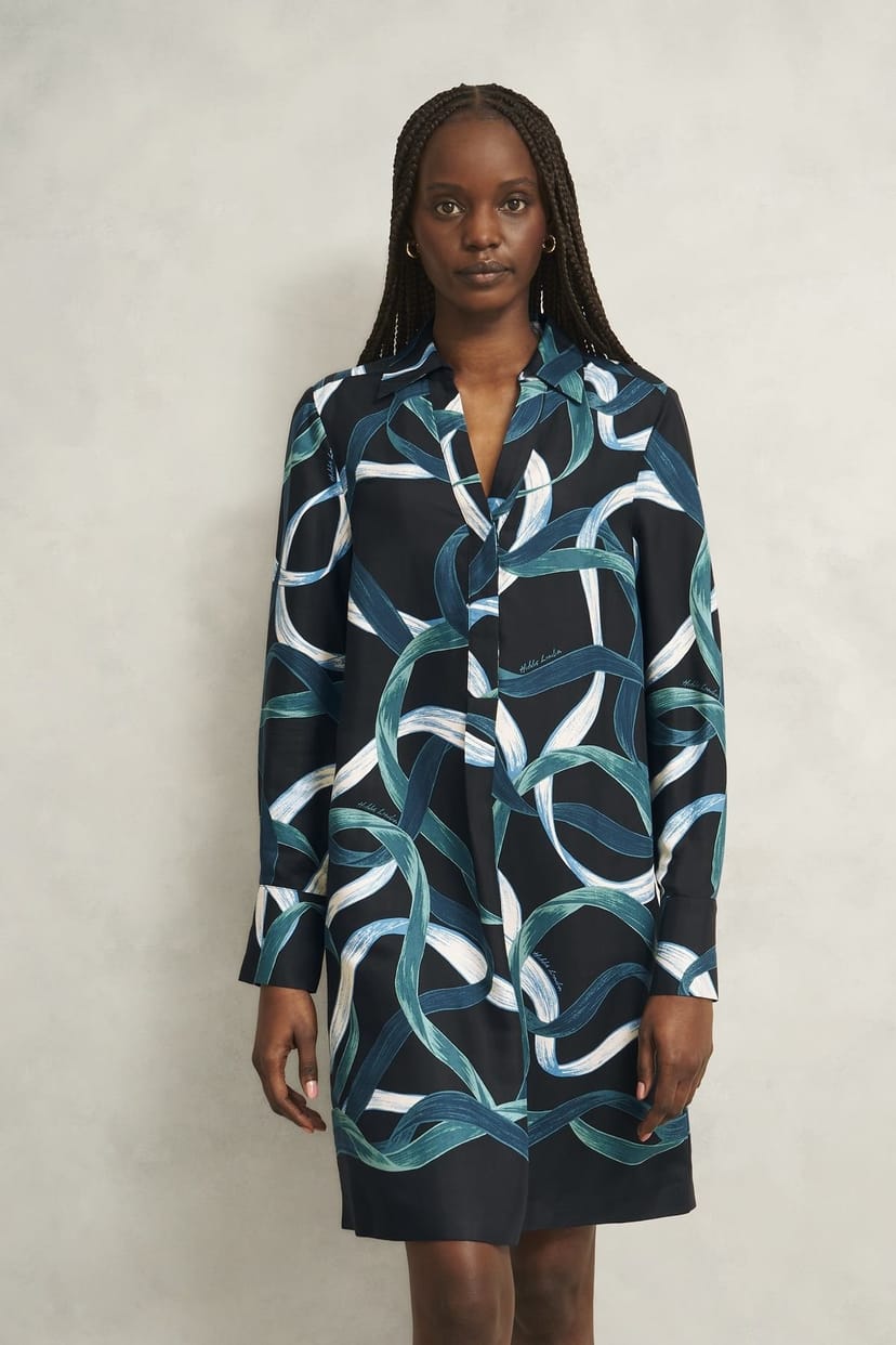 Hobbs London Hobbs London Women's Marianne Ribbon Print Dress in Dark Navy - 1