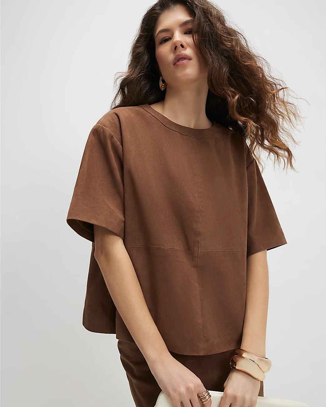 River Island River Island Womens Brown Suede T-Shirt