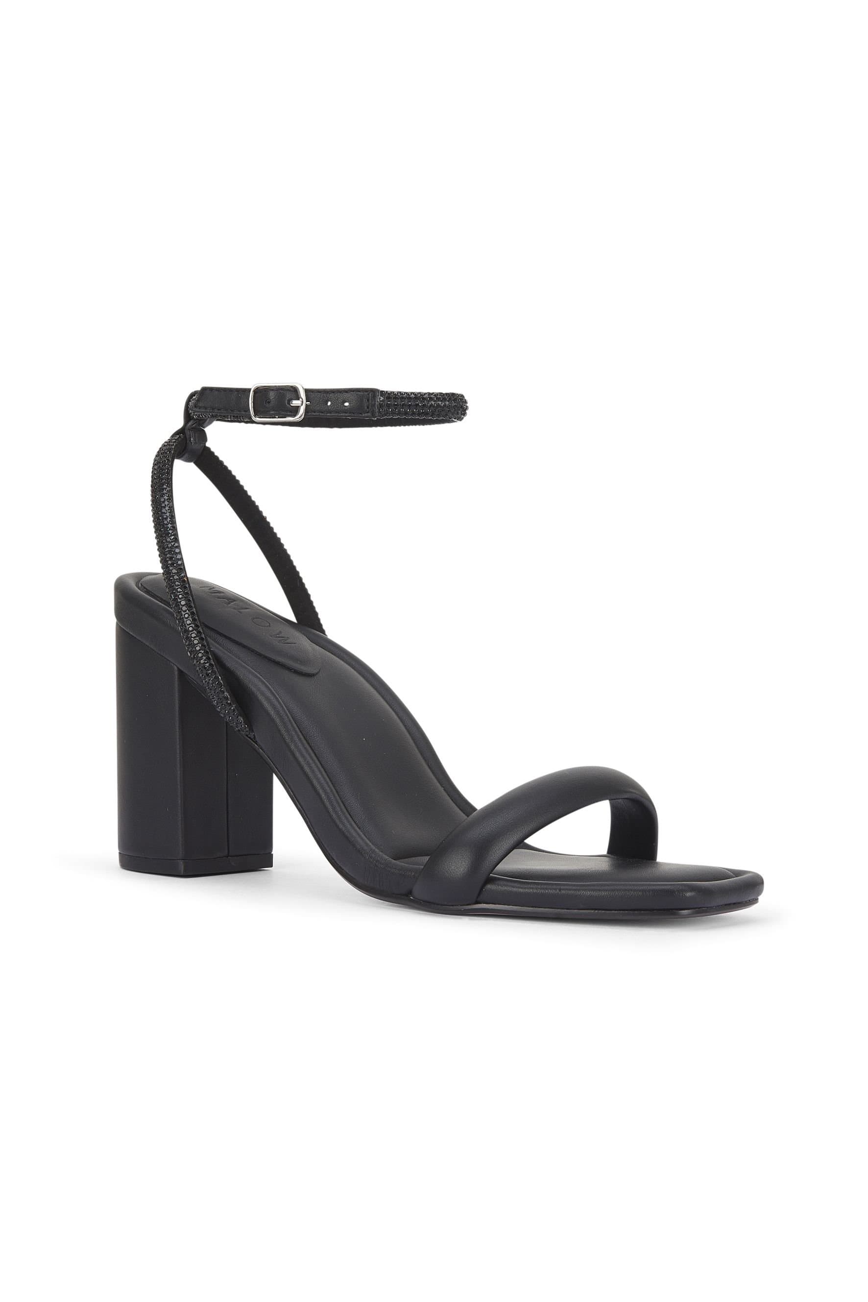 MALOW LONDON MALOW LONDON Women's Sabrina Block Heel Sandals Buckle Polyurethane Open Toe Block Shoes in Black