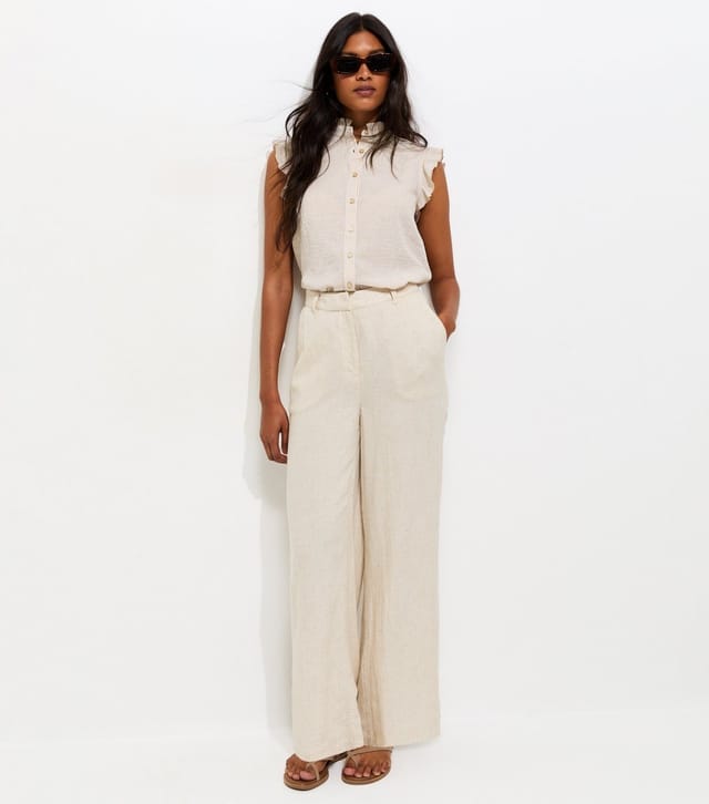 New Look Women's Cream Cotton Striped Sleeveless Frill Shirt New Look - 3