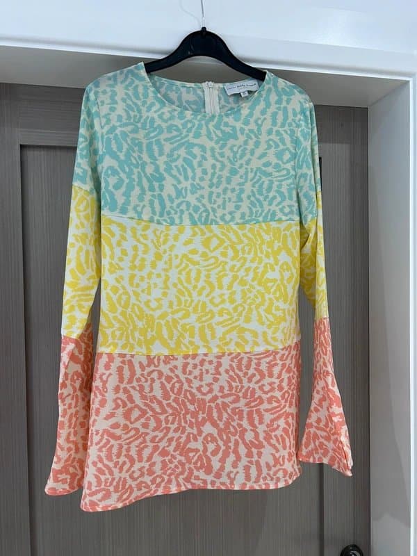 Never Fully Dressed Never Fully Dressed Pastel Leopard Print Colorblock Long Sleeve Top size S