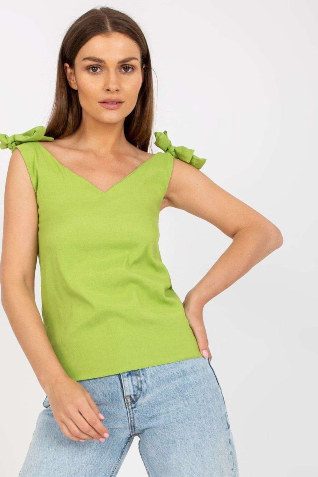 Love Lace Love Lace Women's Straight Cut Heart Neck Top With Tie Straps in Green