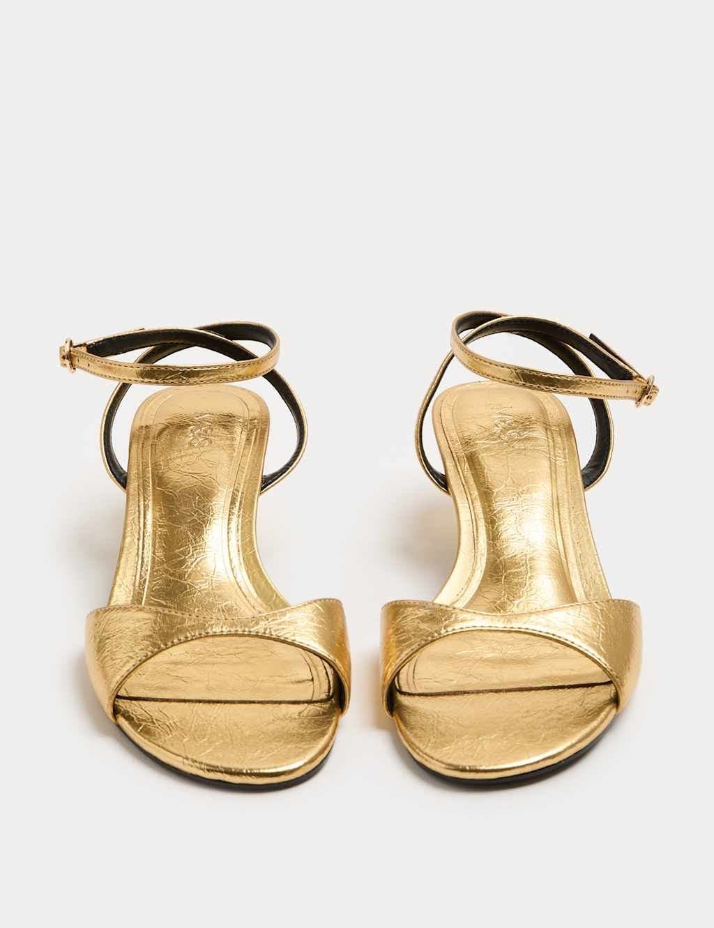 Marks & Spencer M&S Gold Kitten Heel Peep Toe Sandals