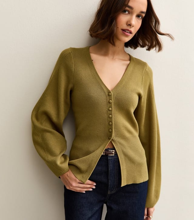 New Look Women's Light Khaki Compact Knit V-Neck Cardigan New Look - 2