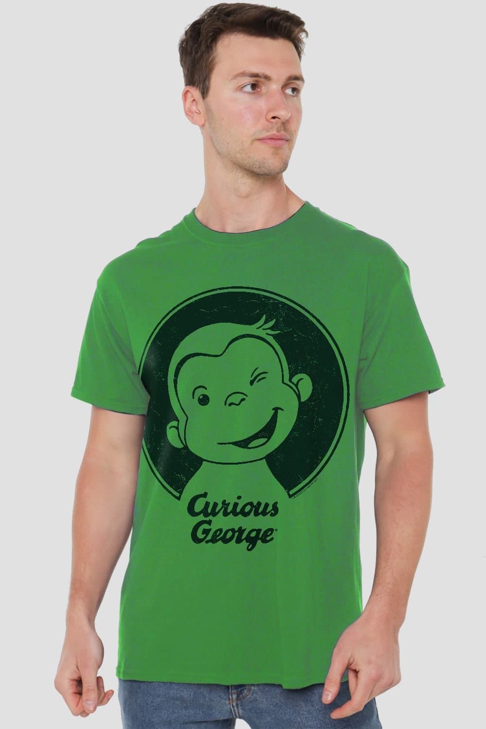 NBCU NBCU Men's Curious George Wink T-Shirt, Dark Green