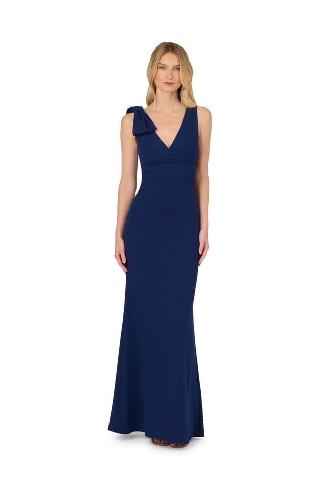 Adrianna Papell Adrianna Papell Women's Mermaid Crepe Dress in Navy - 2