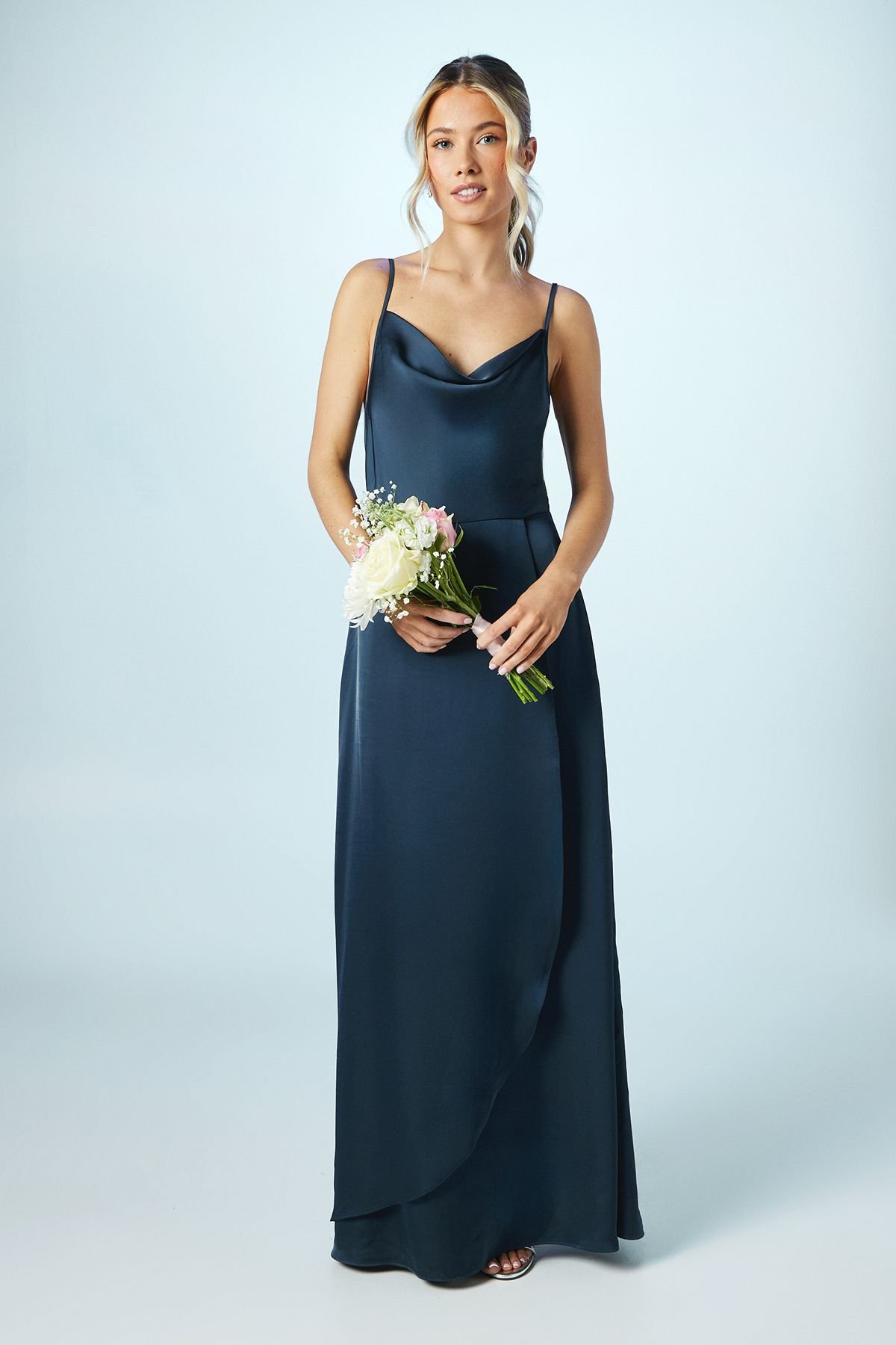 Coast Coast Women's Teen Cowl Front Waterfall Skirt Bridesmaid Dress in Navy - 2