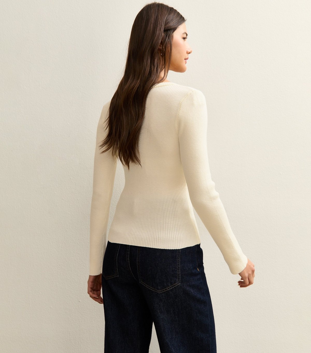 New Look Women's Cream Ribbed Knit Long Sleeve Button Up Jumper New Look - 4