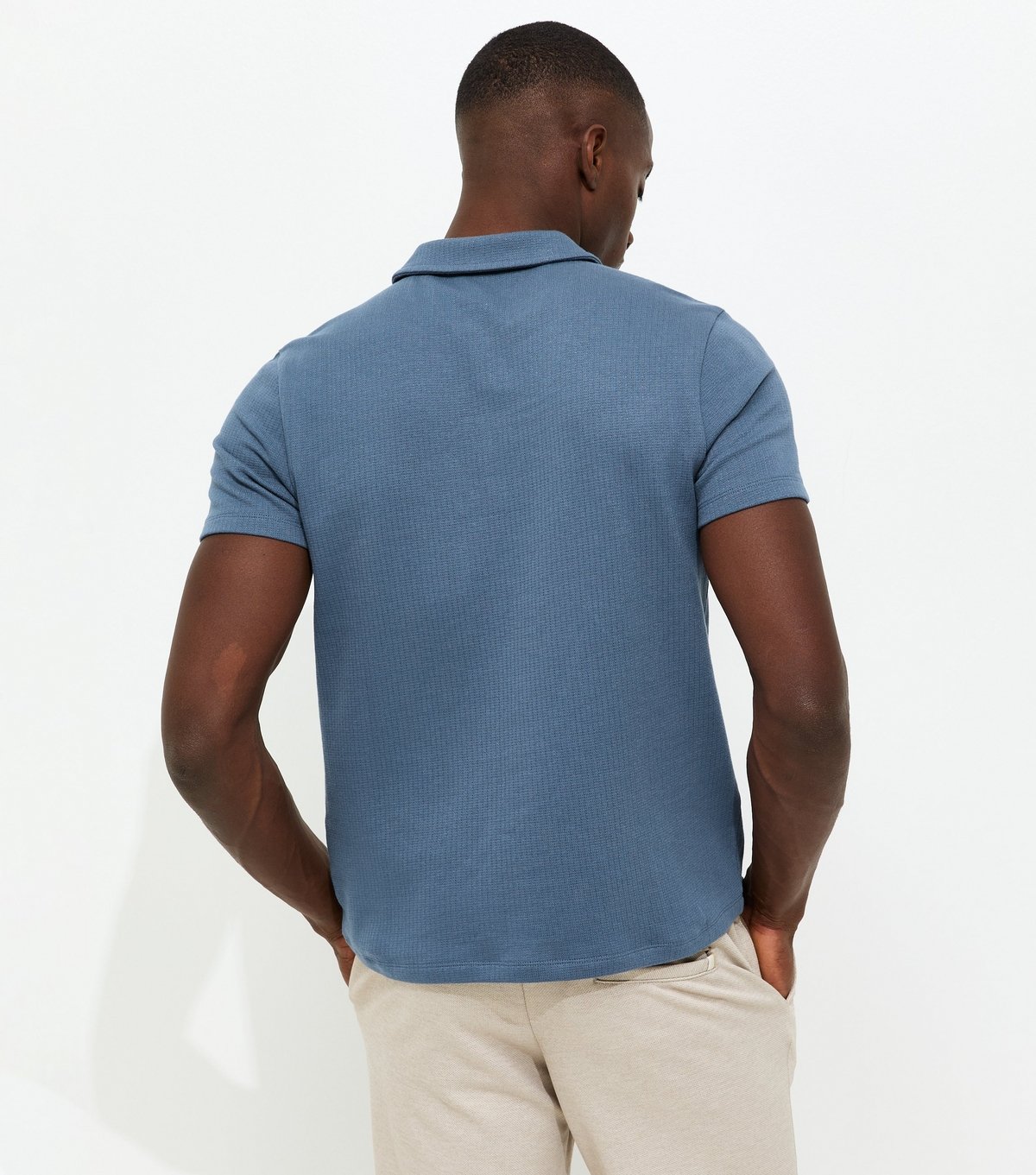 New Look Men's Dark Blue Regular Textured Quarter Zop Polo Shirt New Look - 4