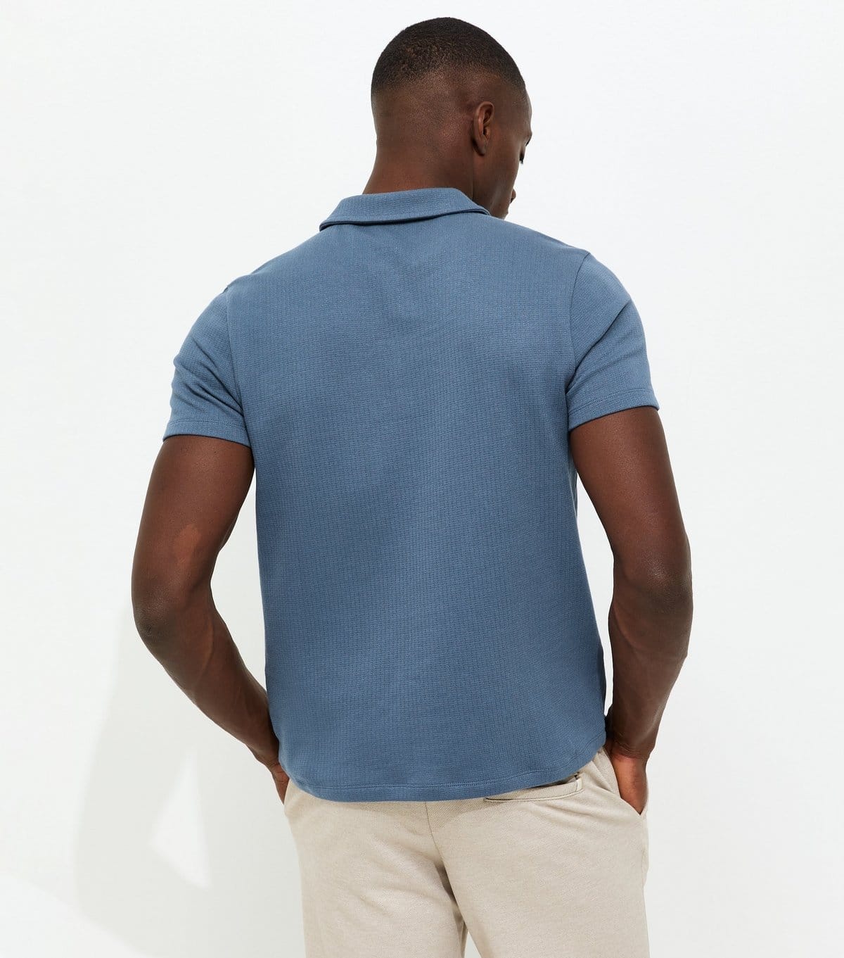 New Look Men's Dark Blue Regular Textured Quarter Zop Polo Shirt New Look - 4