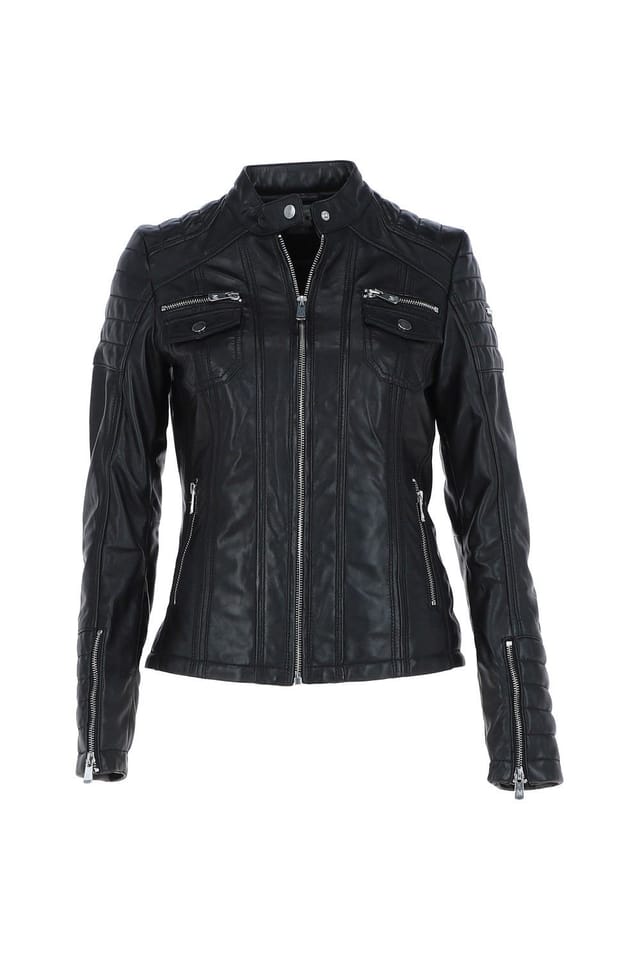 Monomoi Monomoi Women's 'Elena' Leather Fashion Biker Jacket in Black - 2