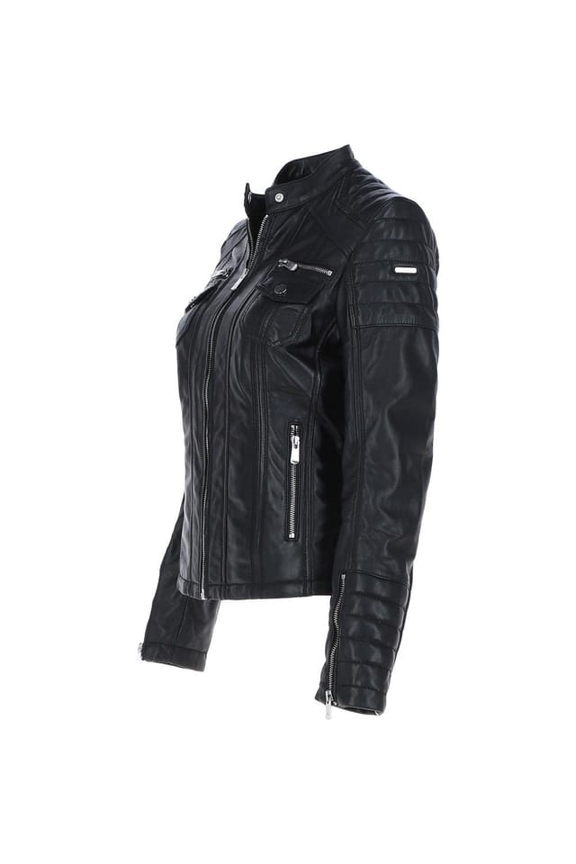 Monomoi Monomoi Women's 'Elena' Leather Fashion Biker Jacket in Black - 3