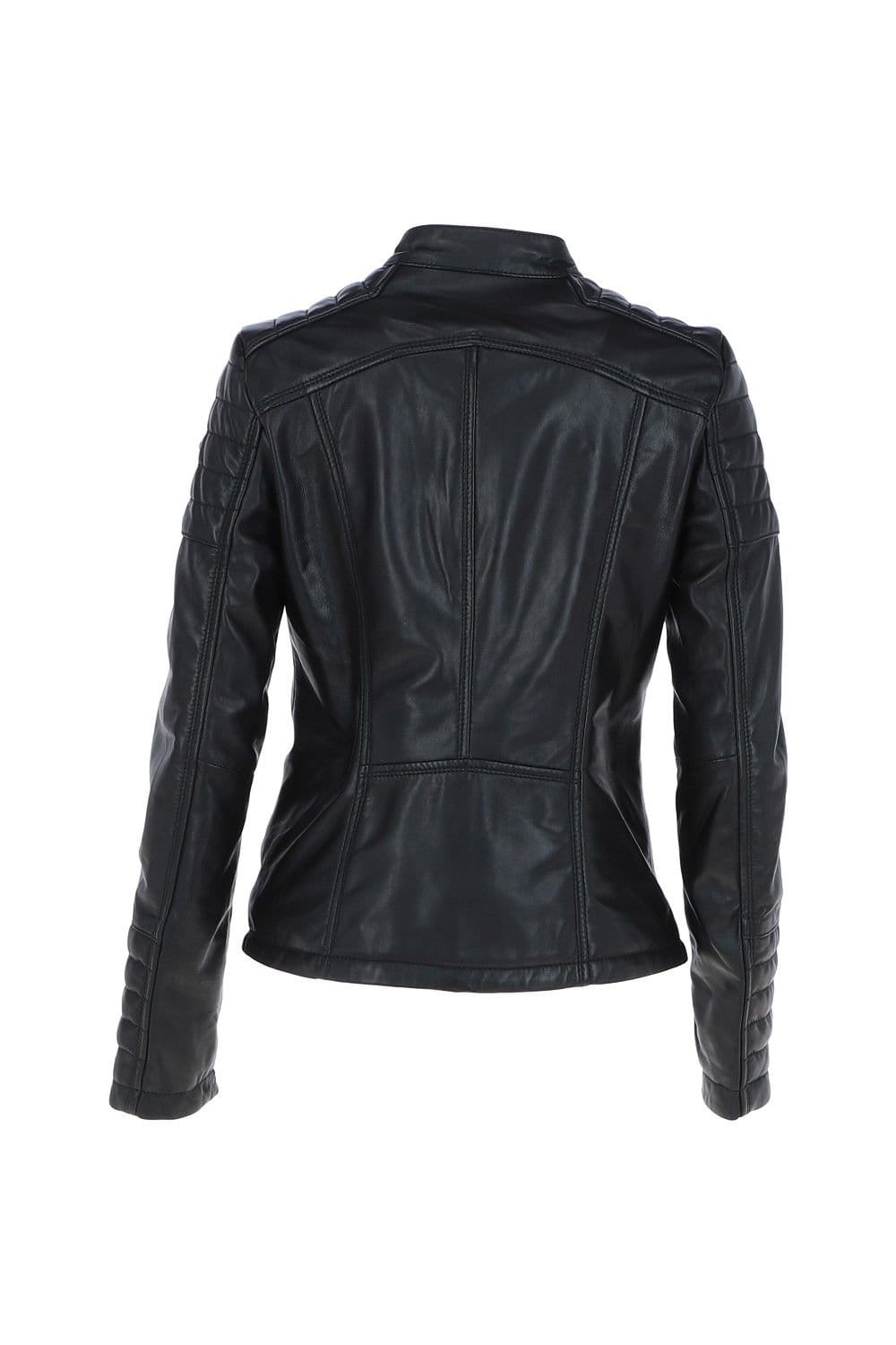 Monomoi Monomoi Women's 'Elena' Leather Fashion Biker Jacket in Black - 4