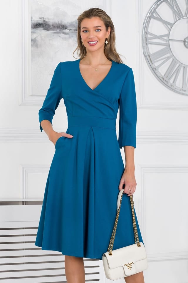 Jolie Moi Jolie Moi Women's Paige 3/4 Sleeve Wrap Dress in Teal - 3