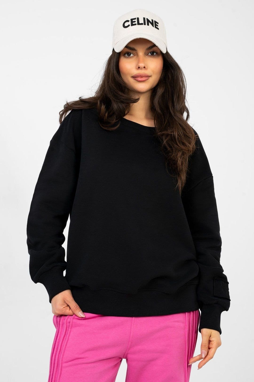 Love Lace Black Cotton Blend Boat Neck Sweatshirt