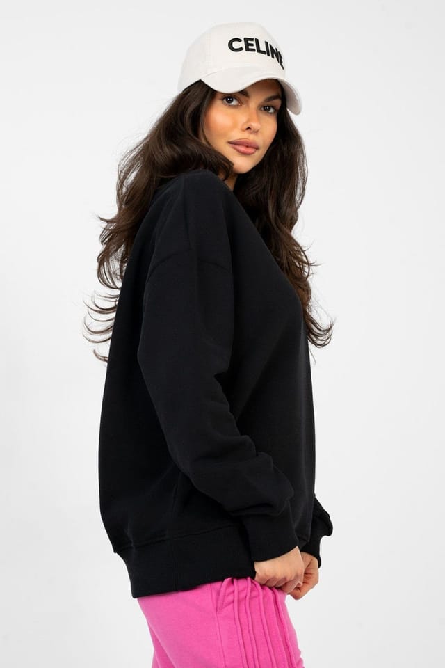 Love Lace Love Lace Women's Cotton Blend Boat Neck Sweatshirt Embroider in Black - 2