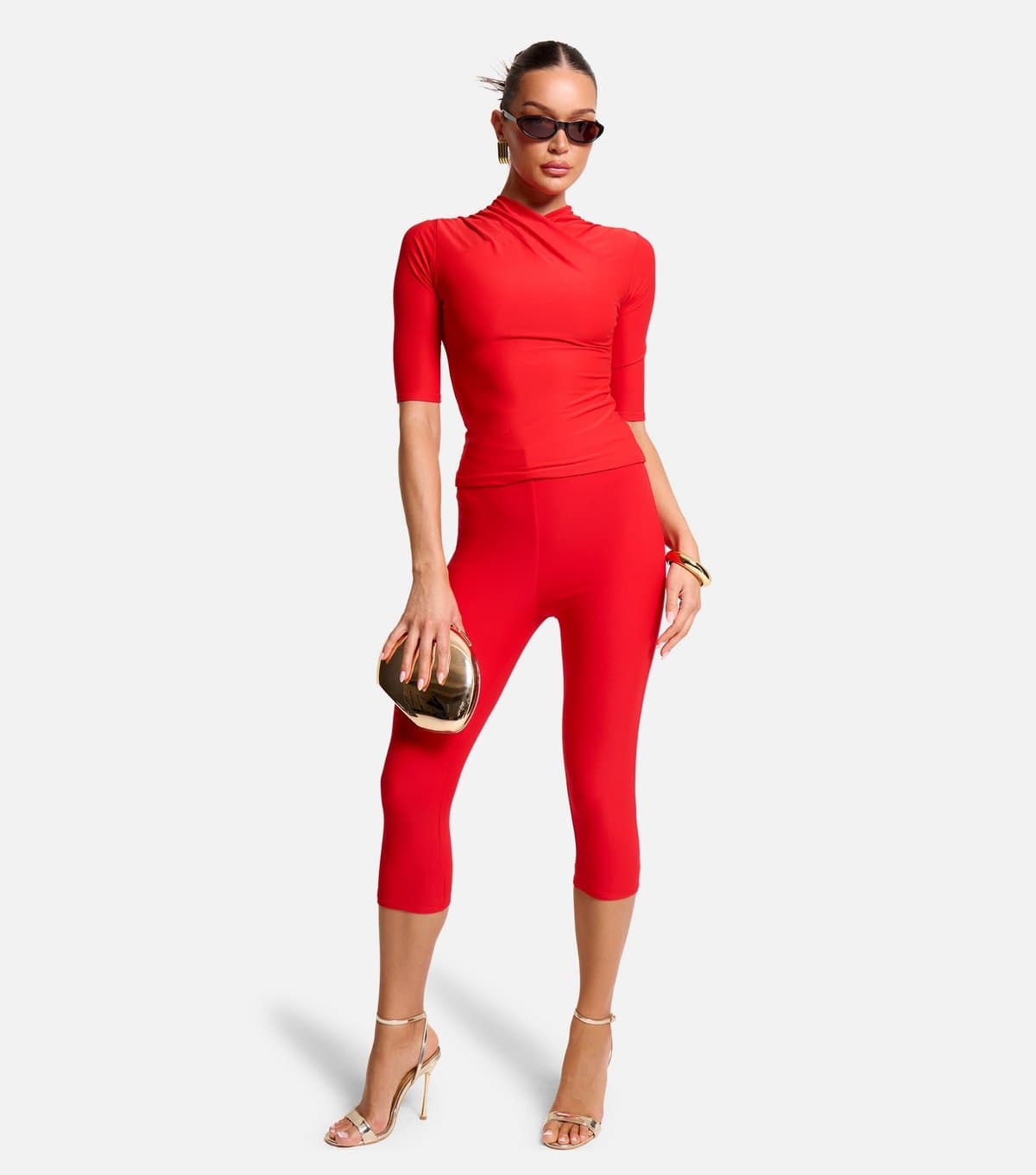 Public Desire Women's Bright Red Slinky Capri Trousers Public Desire New Look