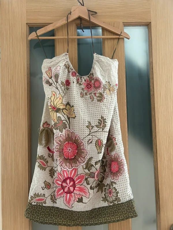 Bershka Floral print halterneck dress with suede beaded straps y2k