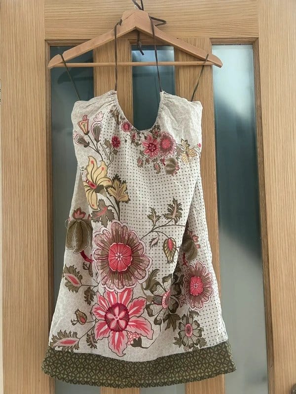 Bershka Floral Print Halterneck Dress with Suede Beaded Straps
