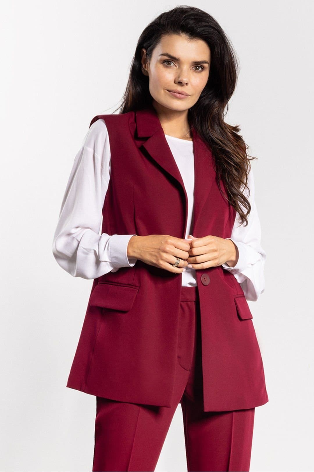 Love Lace Love Lace Women's Classic Single Breasted Vest with Flap Pockets in Burgundy