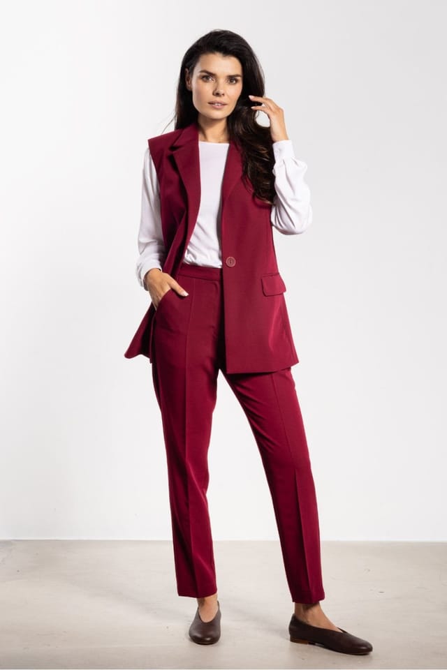 Love Lace Love Lace Women's Classic Single Breasted Vest with Flap Pockets in Burgundy - 2