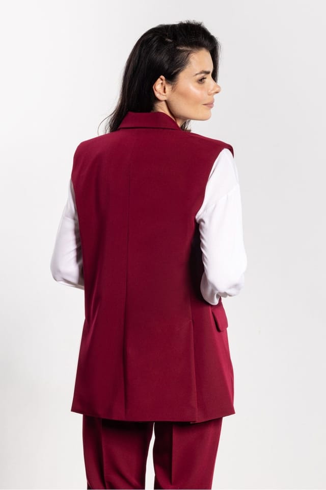 Love Lace Love Lace Women's Classic Single Breasted Vest with Flap Pockets in Burgundy - 3