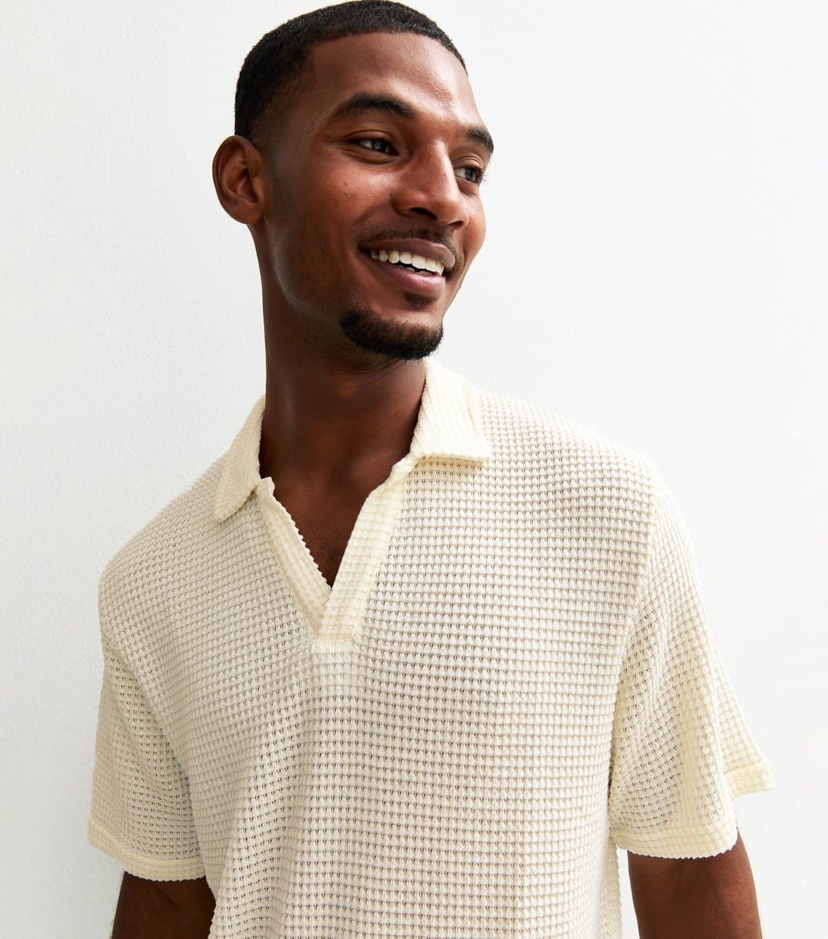 jack & jones Men's Cream Open Knit Resort Polo Shirt Jack & Jones New Look