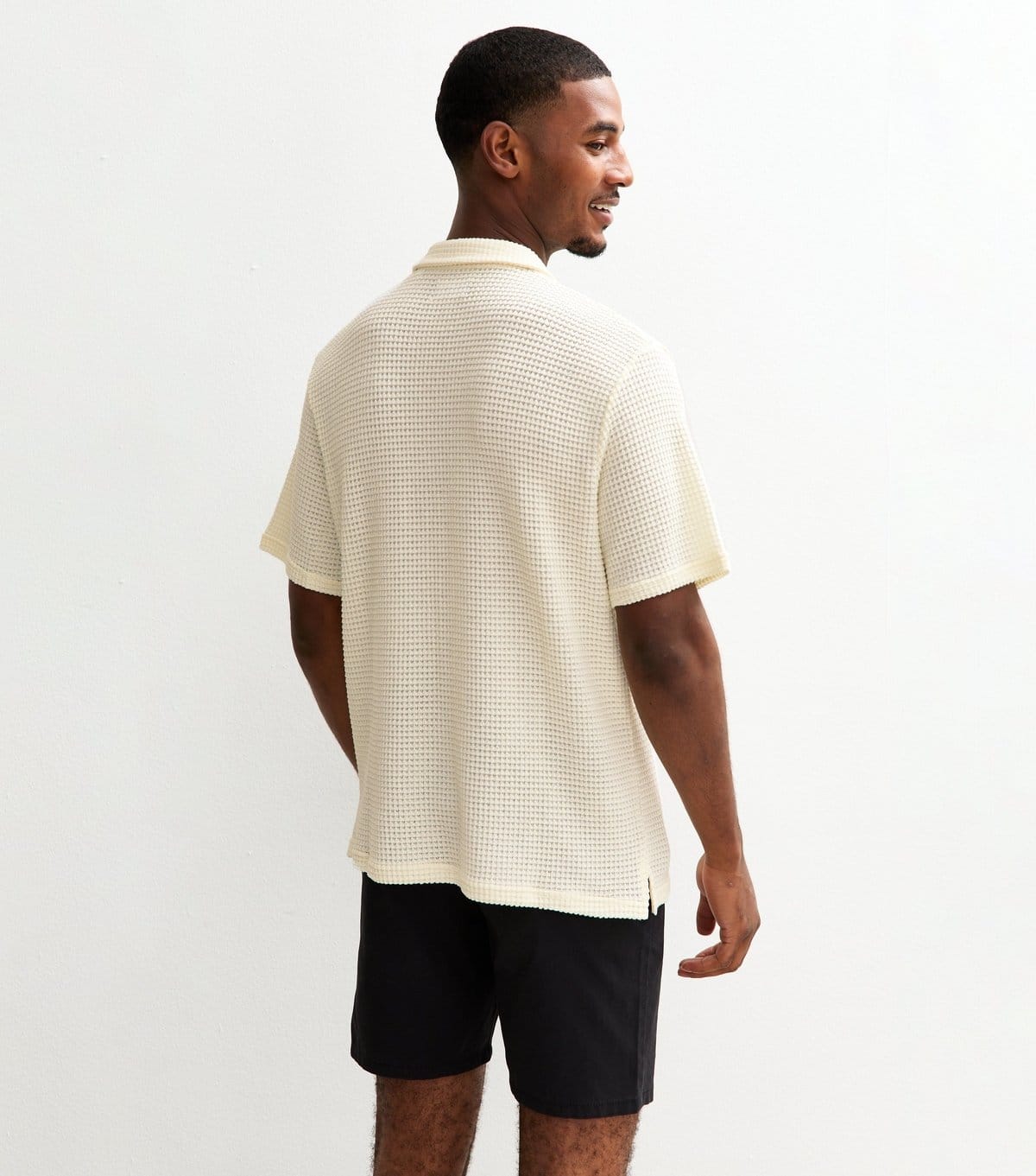 jack & jones Men's Cream Open Knit Resort Polo Shirt Jack & Jones New Look - 4