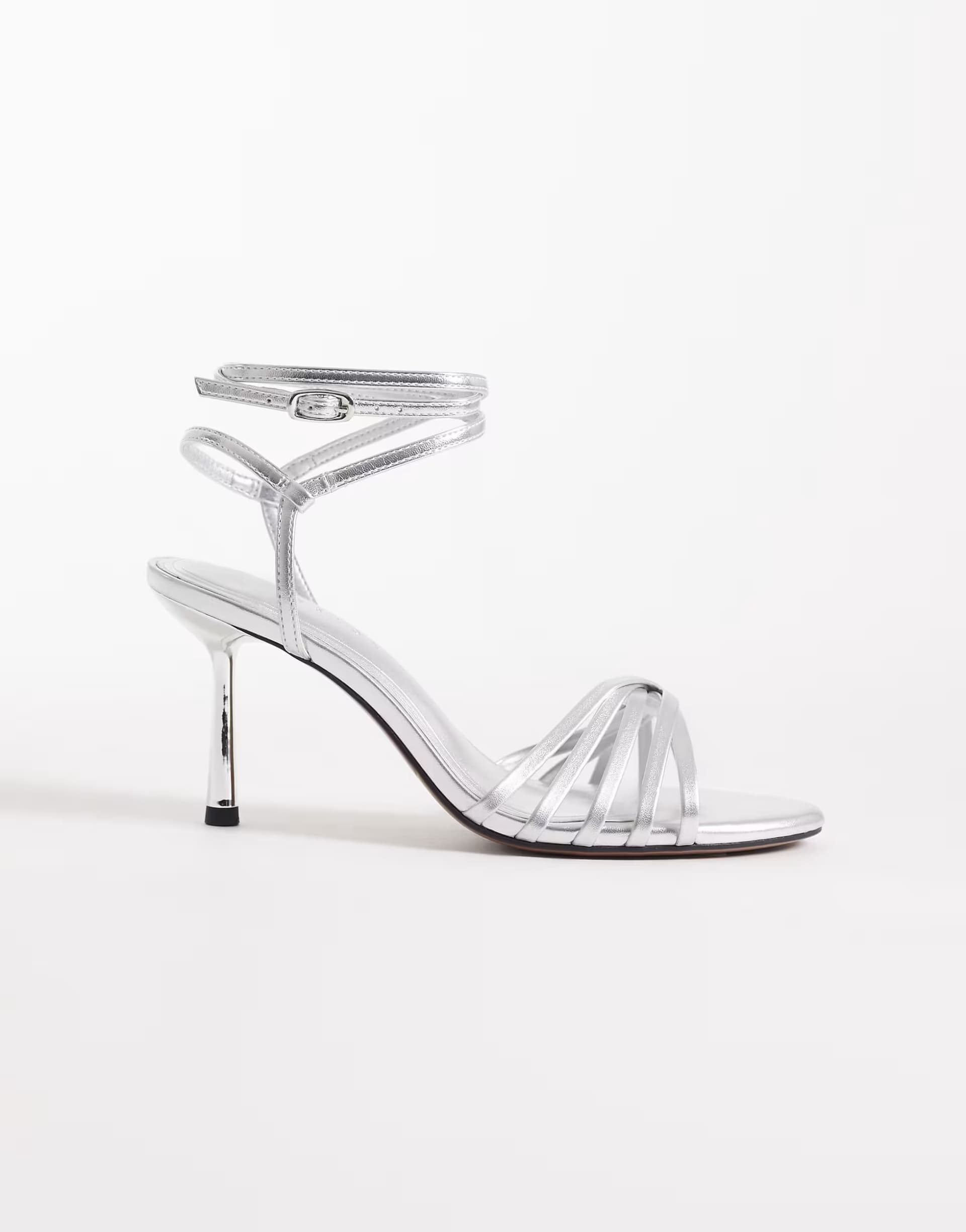 ASOS ASOS Silver Metallic Strappy Heeled Sandals
