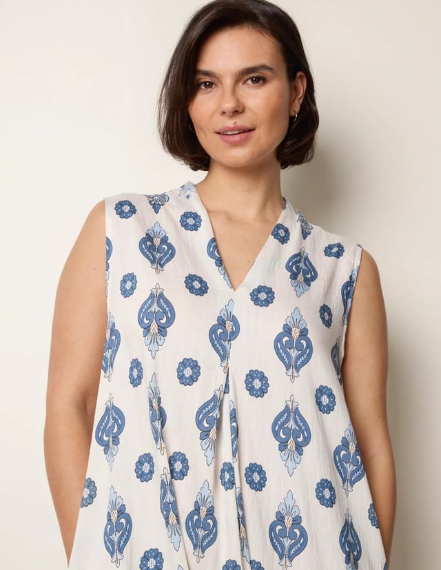Blue Vanilla Floral Print A Line Dress - 2
