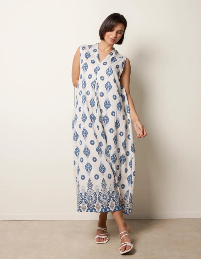 Blue Vanilla Floral Print A Line Dress - 3