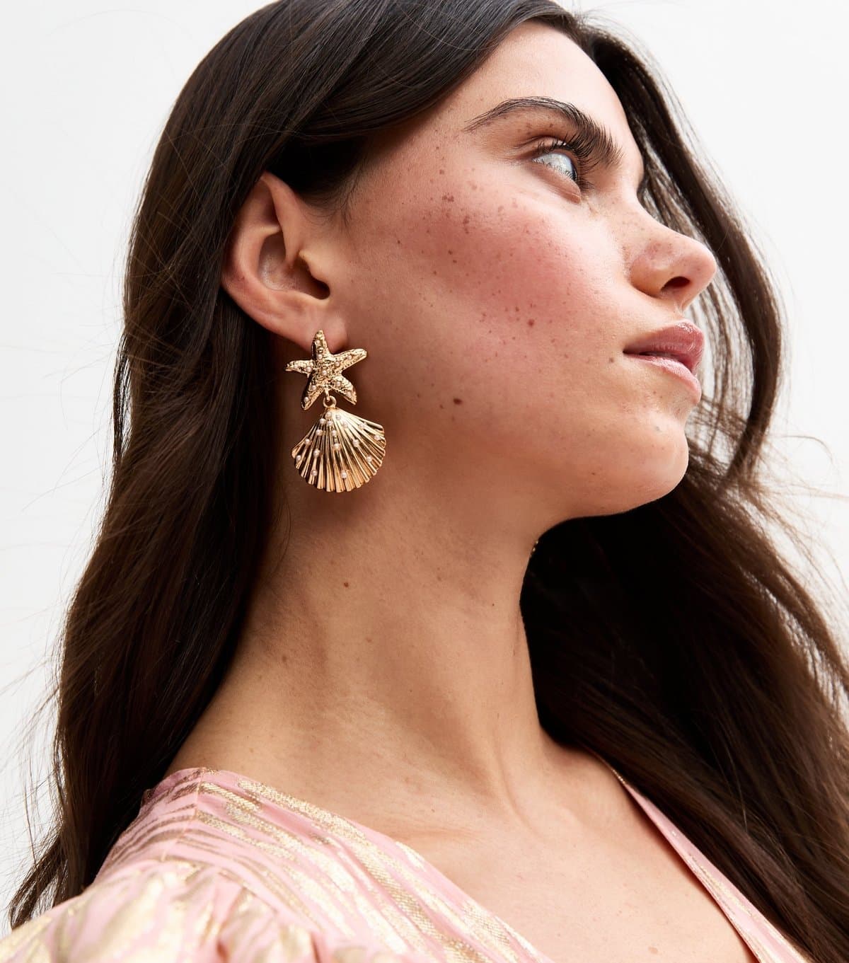 New Look Gold Tone Faux Pearl Starfish Shell Drop Earrings New Look