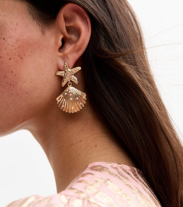 New Look Gold Tone Faux Pearl Starfish Shell Drop Earrings New Look - 2