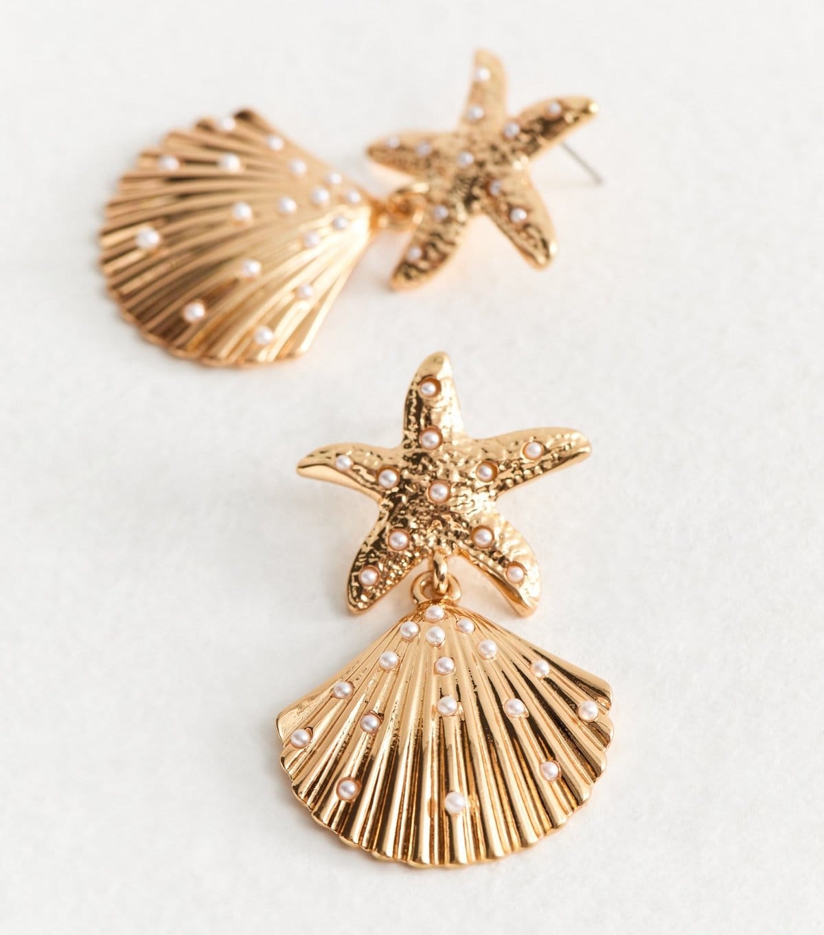 New Look Gold Tone Faux Pearl Starfish Shell Drop Earrings New Look - 4