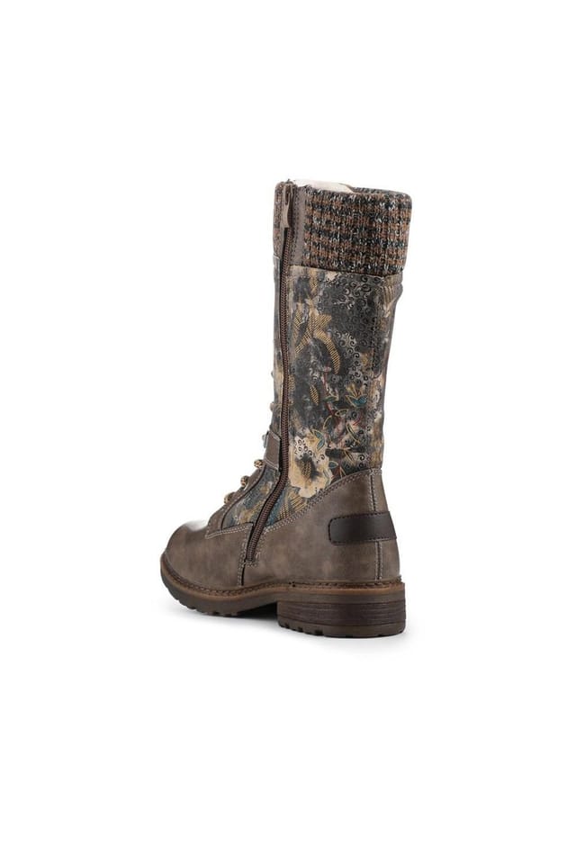 Pavers Pavers Women's Tall Lace Up Boots With Knitted Ankle Cuff in Grey - 3