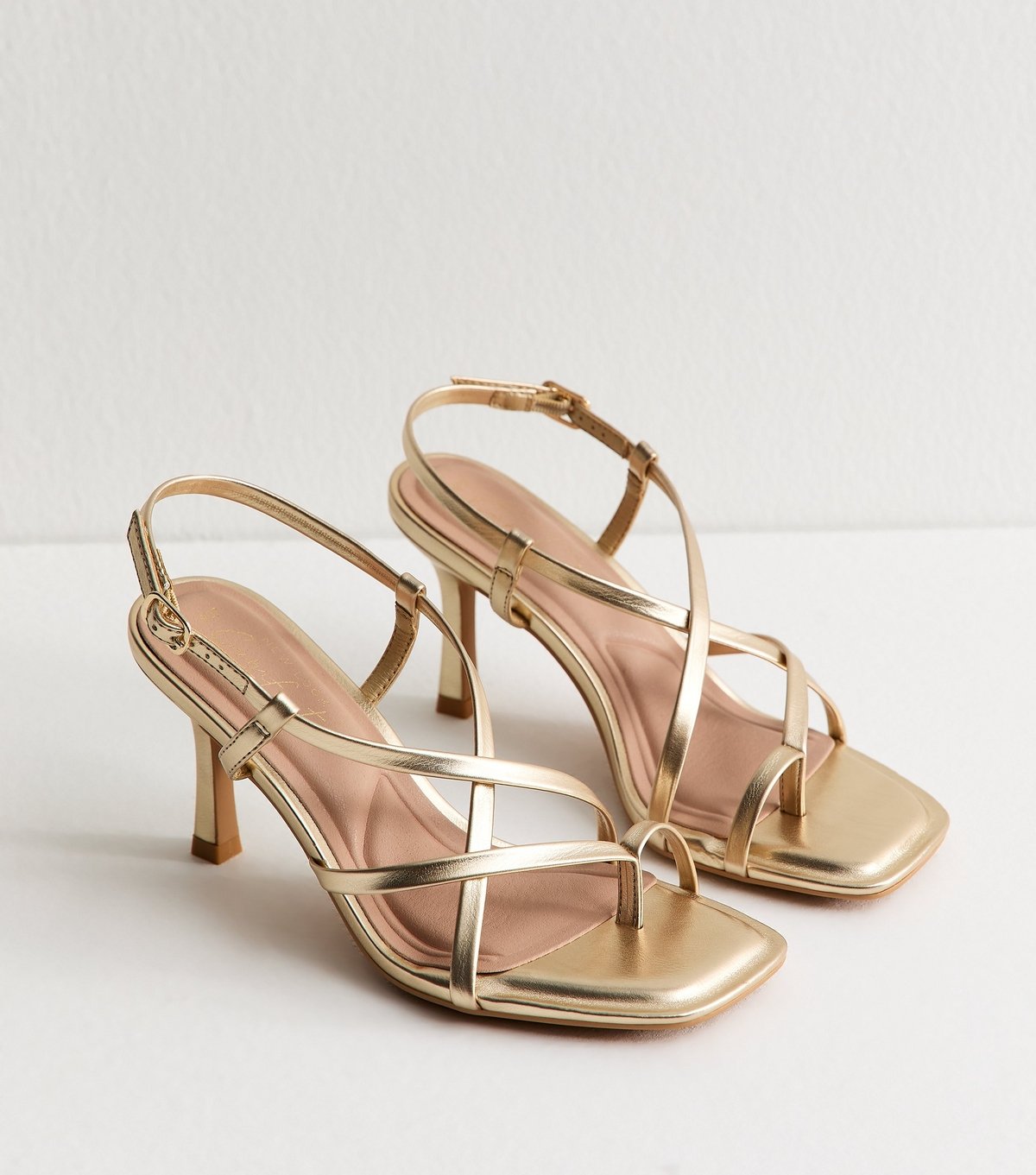 New Look Women's Gold Multi Strap Stiletto Heeled Sandals Vegan New Look - 2