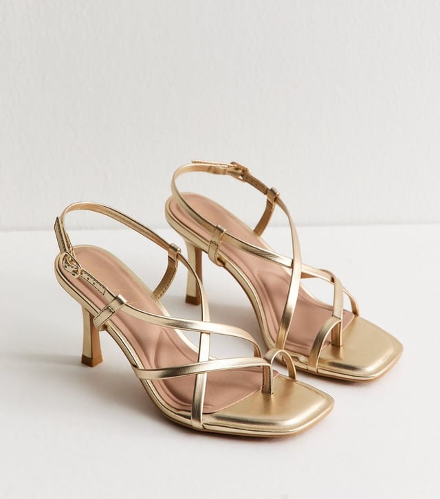 New Look Women's Gold Multi Strap Stiletto Heeled Sandals Vegan New Look - 2