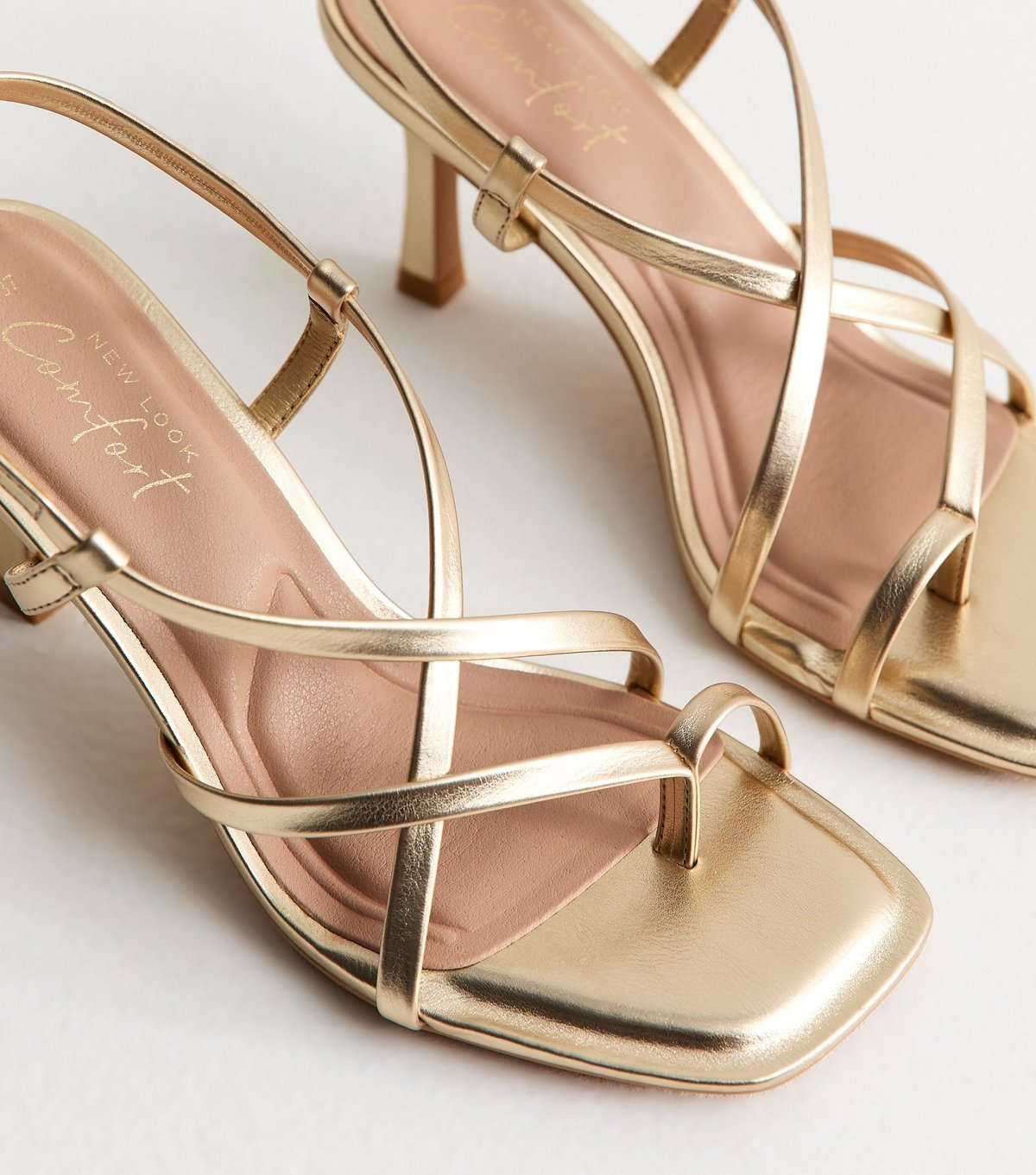 New Look Women's Gold Multi Strap Stiletto Heeled Sandals Vegan New Look - 3