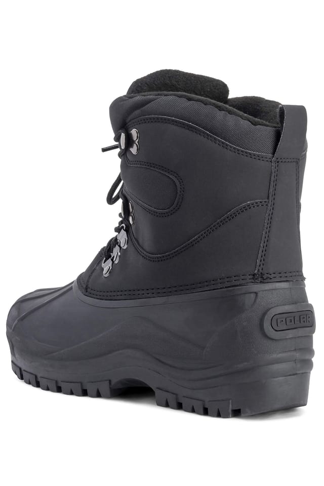 Viva VIVA Men's Polar Men's Snow Boots - Rubber Sole, Lace-Up Closure & Fleece Lining in Black - 3