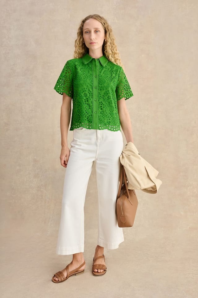 Hobbs London Hobbs London Women's Caroline Short Sleeve Loose Fit Shirt in Emerald - 3