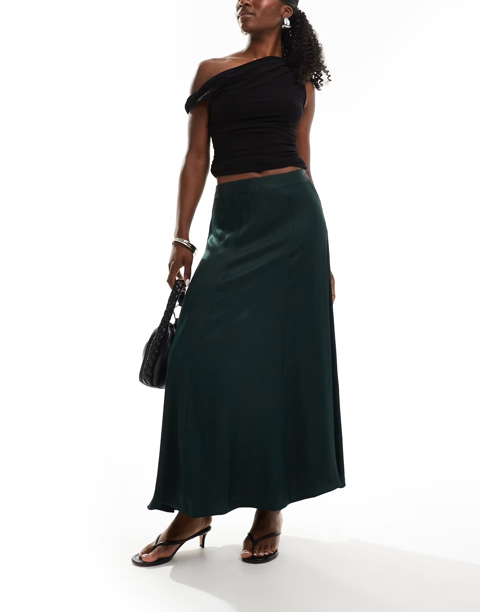 ASOS Nobody's Child Milo satin maxi skirt in green