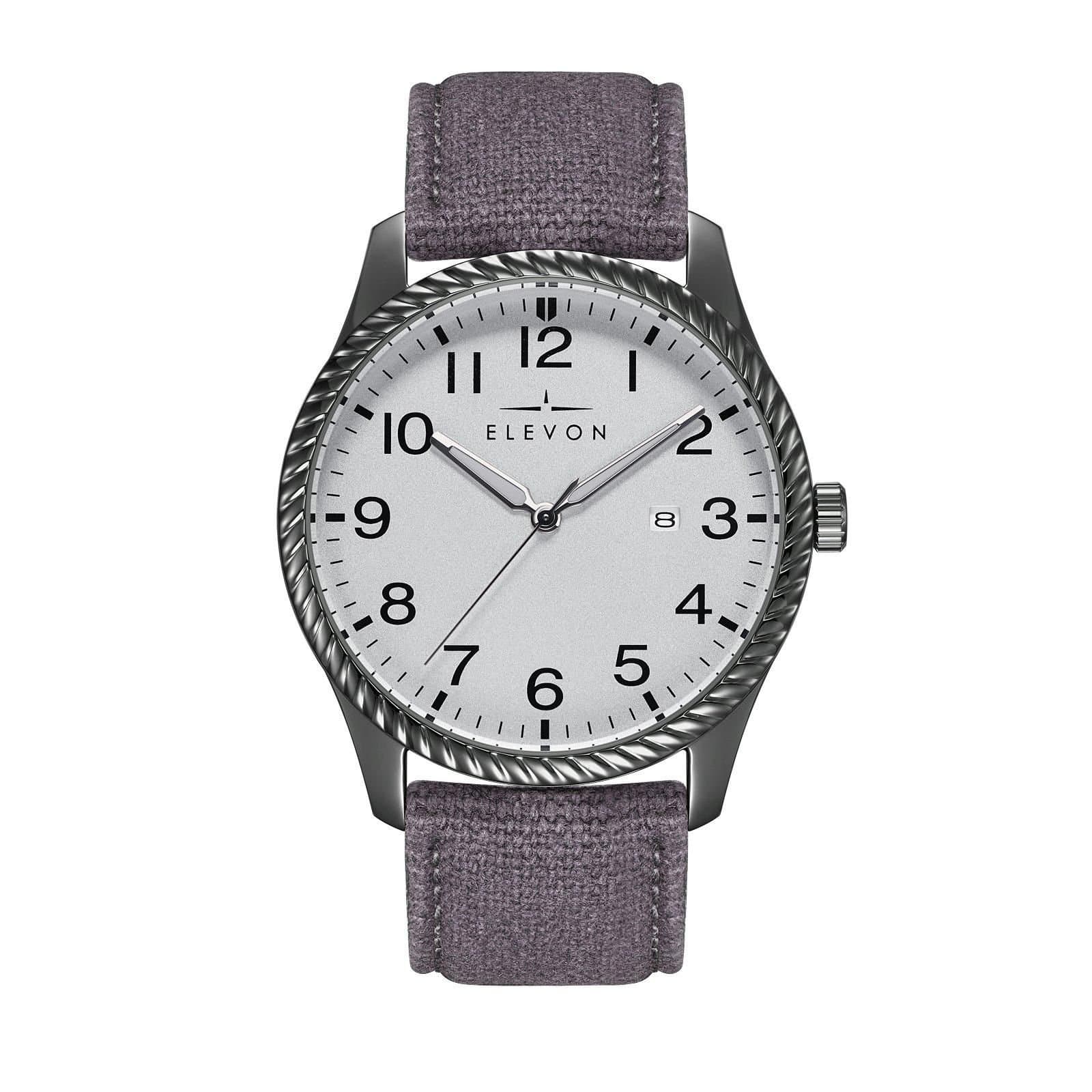 Elevon Elevon Men's Crosswind Canvas-Overlaid Leather-Band Watch w/ Date in Grey