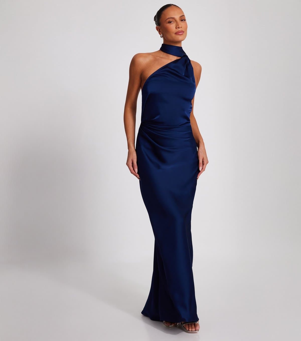 Quiz Women's Navy Asymmetric Satin Maxi Dress Quiz New Look