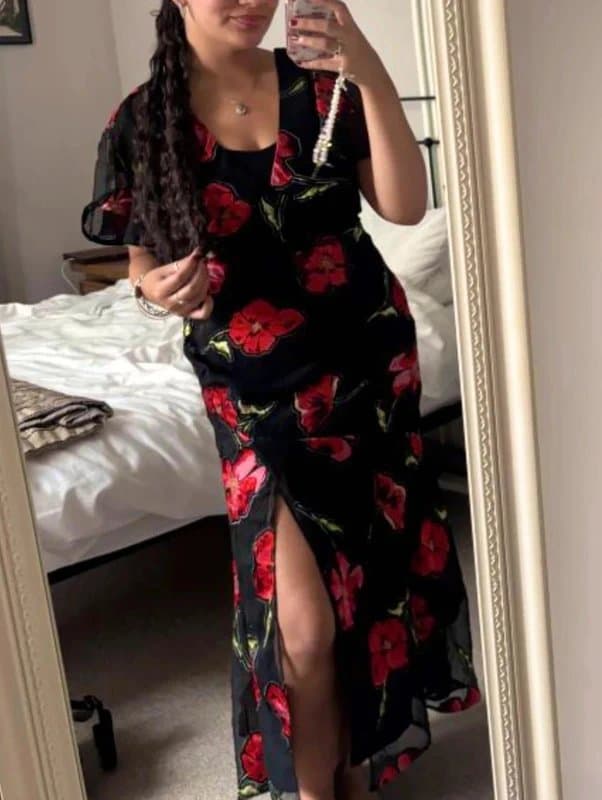 ASOS Asos red and black floaty floral evening maxi dress 8 10 12