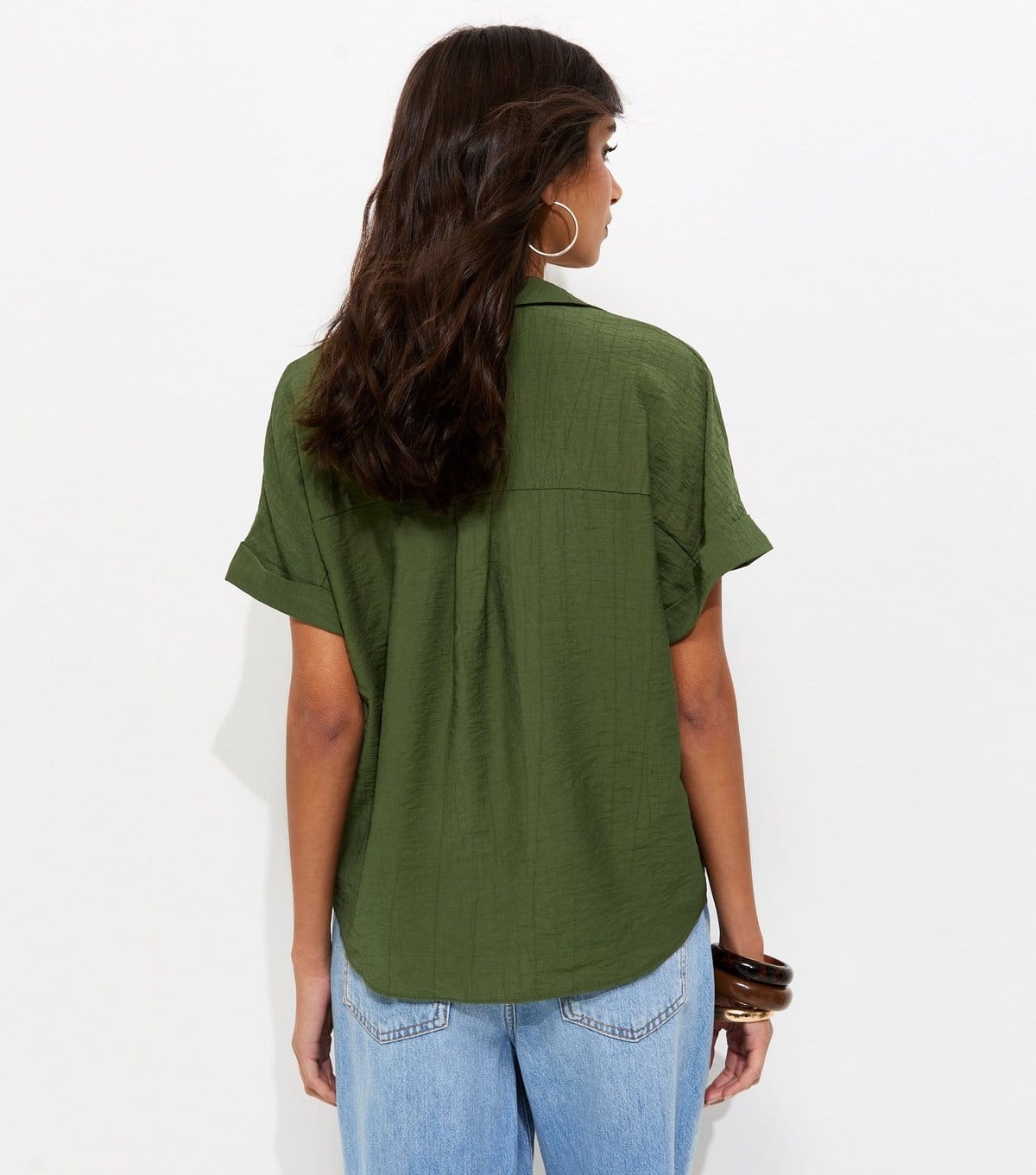 New Look Women's Dark Khaki Crinkled Short Sleeve Shirt New Look - 4